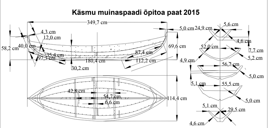 Lahemaa mereklubi muinaspaadi ehitamise õpitoa paadi joonised